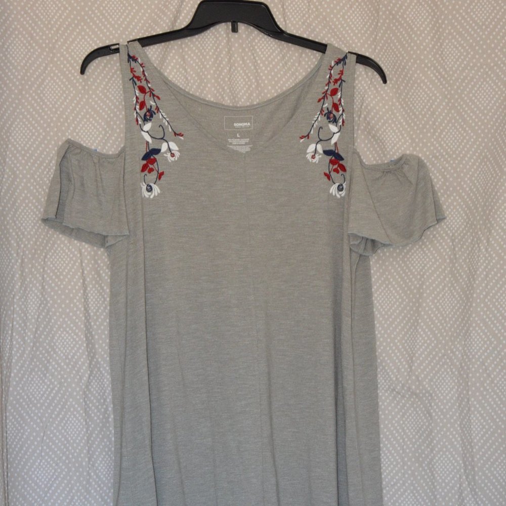 Sonoma - Sage Green Cold Shoulder Embroidered Dress, L